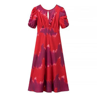 Deodata | Women's Puff Sleeve Ruched Elegant Modern Maxi Dress in Red