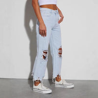 Desiree | Women's Wide Leg Fringe Jeans in Light Blue