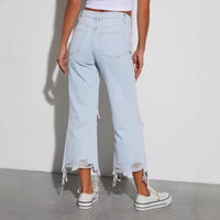 Desiree | Women's Wide Leg Fringe Jeans in Light Blue