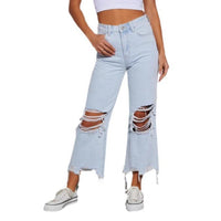 Desiree | Women's Wide Leg Fringe Jeans in Light Blue