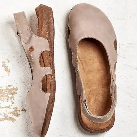 Desiree | Women's Closed Toe With Slingback Strap Flats in Beige
