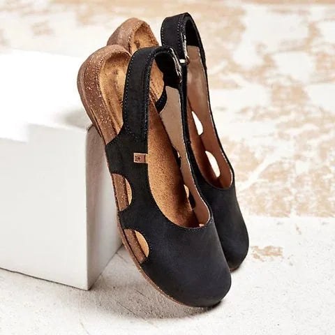 Desiree | Women's Closed Toe With Slingback Strap Flats in Black