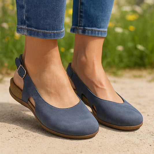 Desiree | Women's Closed Toe With Slingback Strap Flats in Blue