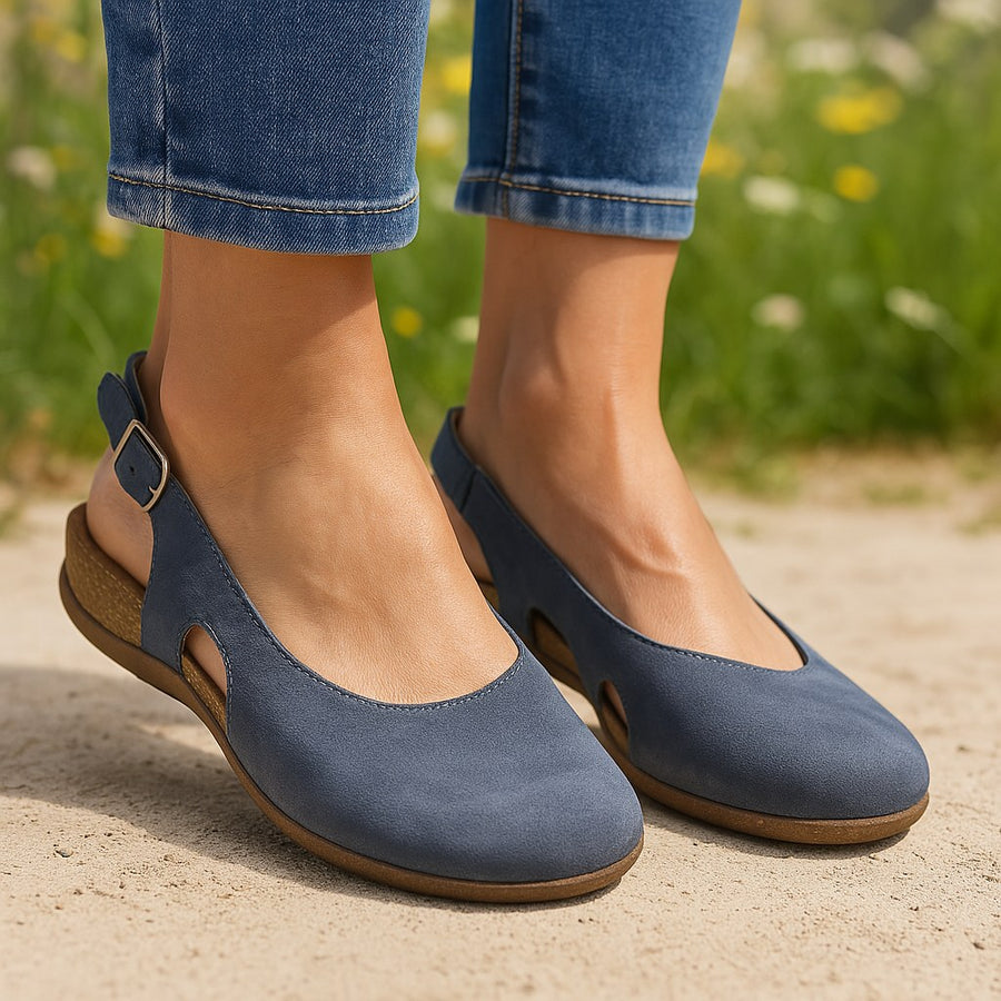 Desiree | Women's Closed Toe With Slingback Strap Flats in Blue