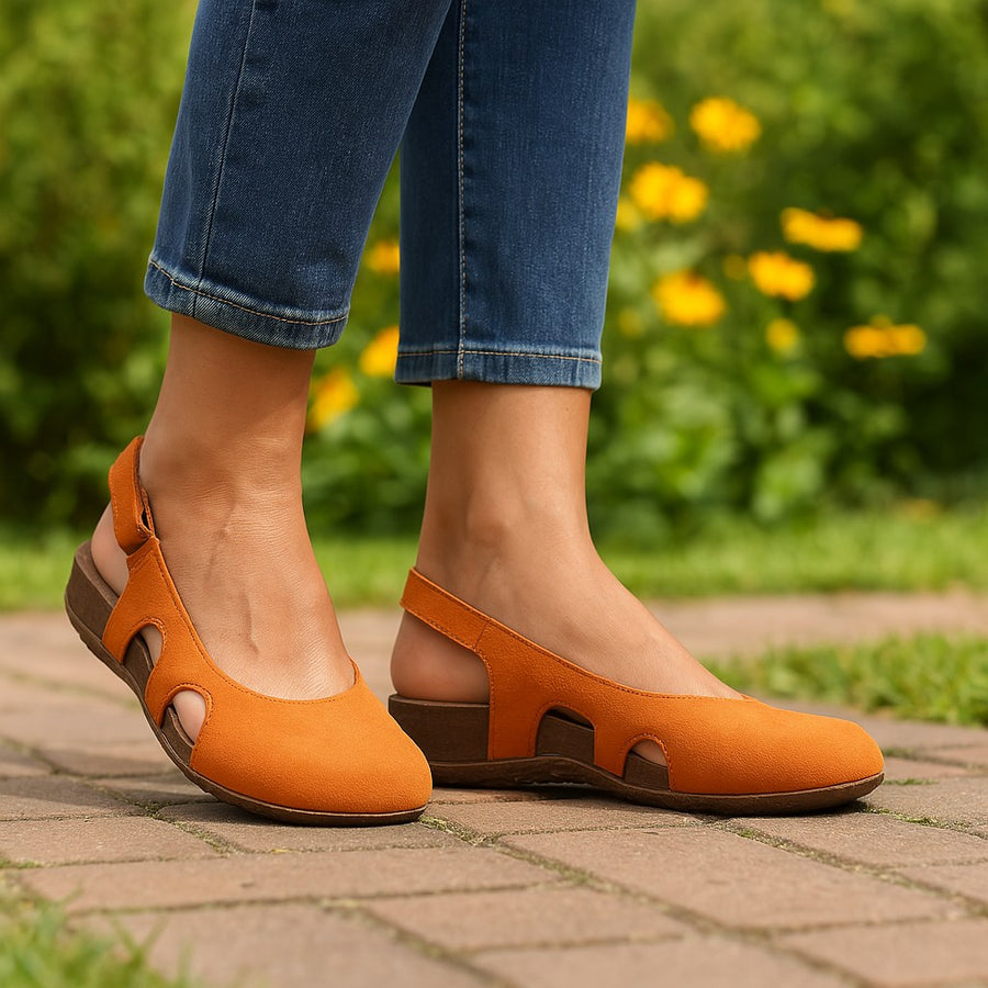 Desiree | Women's Closed Toe With Slingback Strap Flats in Orange