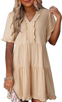Despina | Women's Ruffle Detail Summer Dress in Apricot