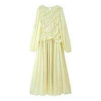 Despina | Women's Voluminous Ruched Elegant Maxi Dress in Yellow