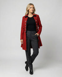 Devotia | Women's Ruffle Hooded Elegant Coat in Wine Red