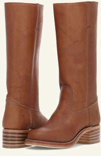 Diana | Women's Mid-Calf Slip-On Classic Western Boots Stacked Heel in Light Brown