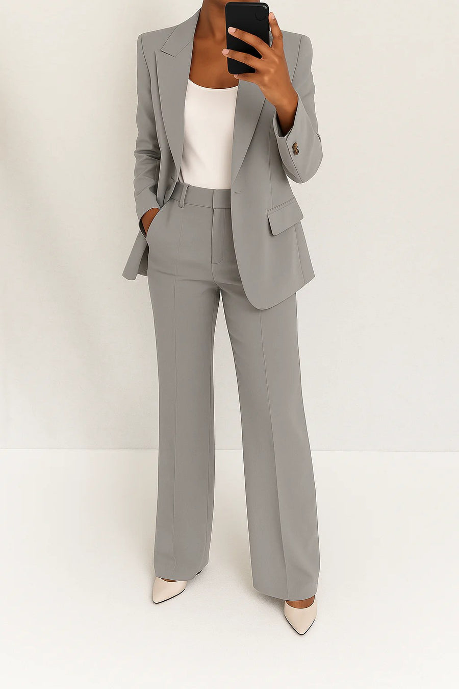 Diantha | Women's Long-sleeve blazer and Trousers Two-Piece Suit in Gray