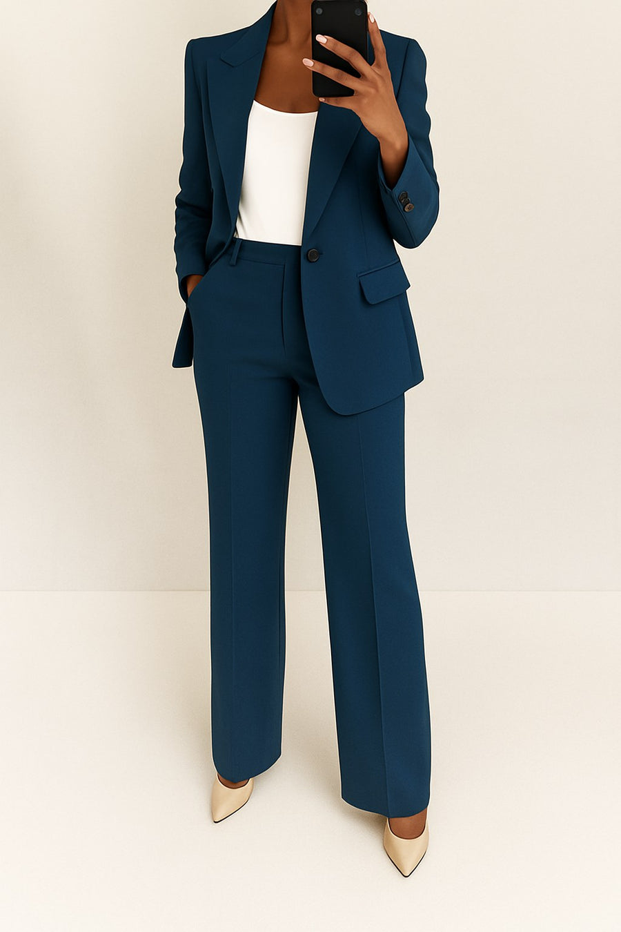 Diantha | Women's Long-sleeve blazer and Trousers Two-Piece Suit in Navy Blue