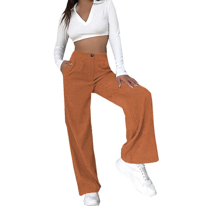 Dilwen | Women's Wide Leg Corduroy Pants in Orange