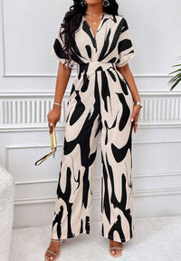Dilys | Women's Belted Elegant Jumpsuit in Black White