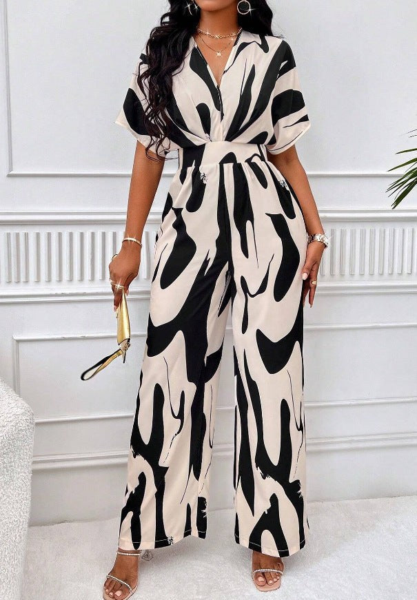Dilys | Women's Belted Elegant Jumpsuit in Black White