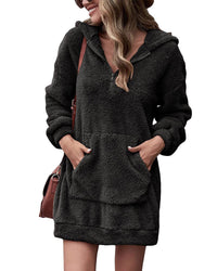 Dionne | Women's Hooded Fleece Dress – Casual Dress in Black