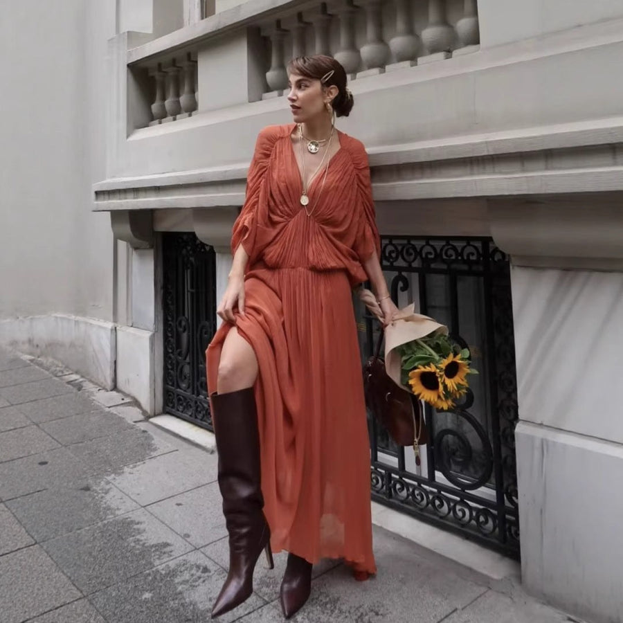 Dionysia | Women's Flowing Ruched Elegant Maxi Dress