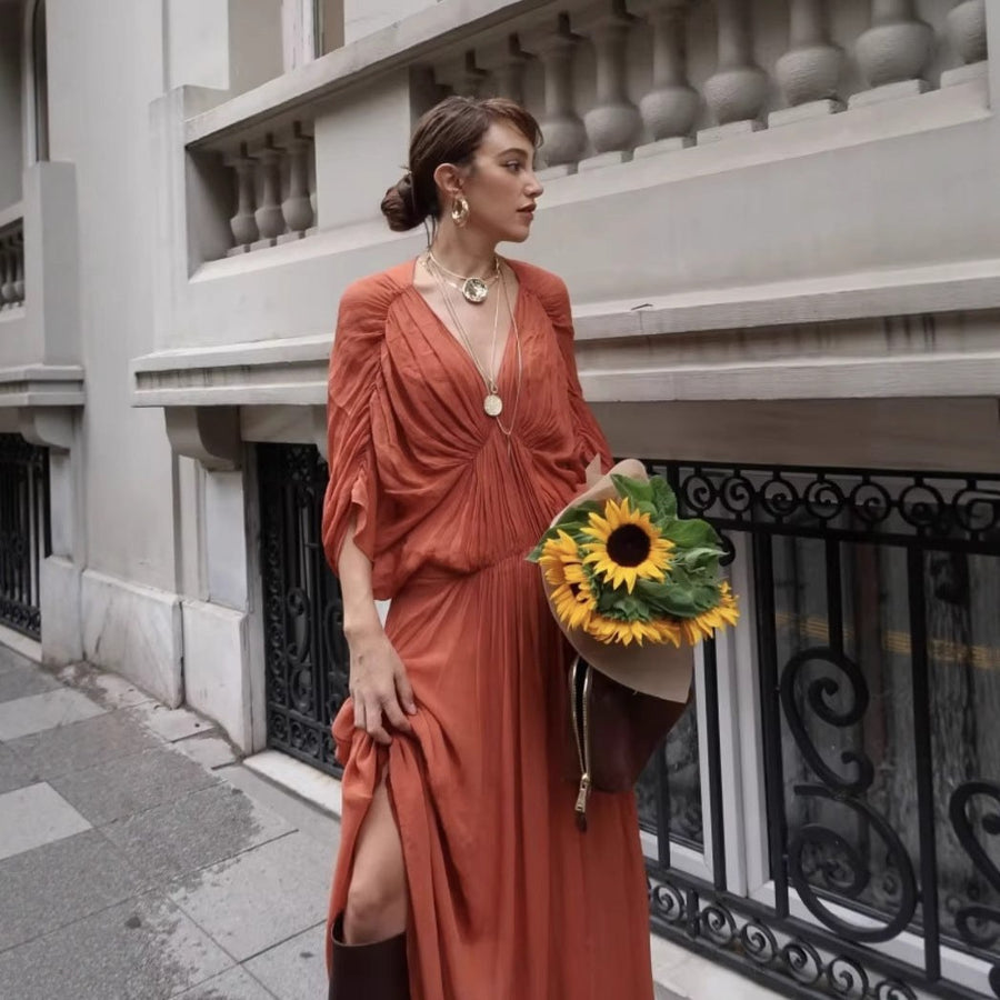 Dionysia | Women's Flowing Ruched Elegant Maxi Dress