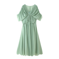 Dionysia | Women's Flowing Ruched Elegant Maxi Dress in Green