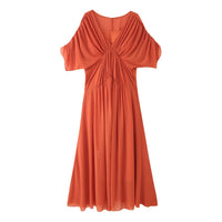 Dionysia | Women's Flowing Ruched Elegant Maxi Dress in Orange