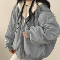 Dolores | Women's Oversized Relaxed-Fit Fleece-Lined Zip-Up Winter Jacket in Blue