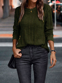 Donatella | Women's Textured Long Sleeve Top in Olive Green
