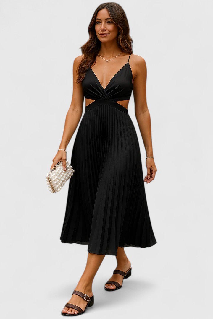 Doriane | Women's Sleeveless Pleated Wedding Guest Dress in Black