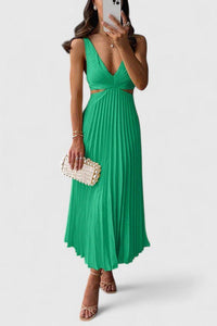 Doriane | Women's Sleeveless Pleated Wedding Guest Dress in Green