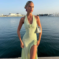 Doriane | Women's V-Neck Floral Maxi Dress in Green