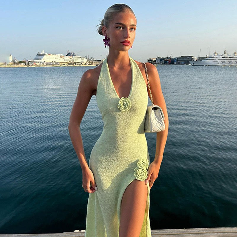 Doriane | Women's V-Neck Floral Maxi Dress in Green