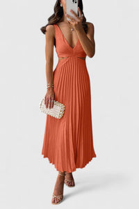 Doriane | Women's Sleeveless Pleated Wedding Guest Dress in Orange