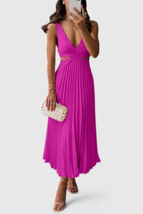 Doriane | Women's Sleeveless Pleated Wedding Guest Dress in Pink