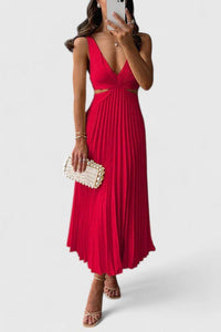 Doriane | Women's Sleeveless Pleated Wedding Guest Dress in Red