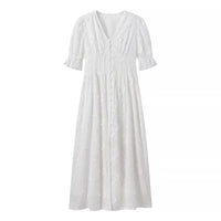 Dorienne | Women's Puff Sleeve Floral Elegant Maxi Dress in White
