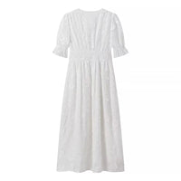 Dorienne | Women's Puff Sleeve Floral Elegant Maxi Dress in White
