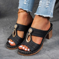 Dorothea | Women's Cutout Strap Wedge Shoes Sandals in Black