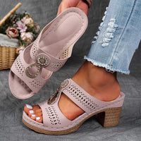Dorothea | Women's Cutout Strap Wedge Shoes Sandals in Pink