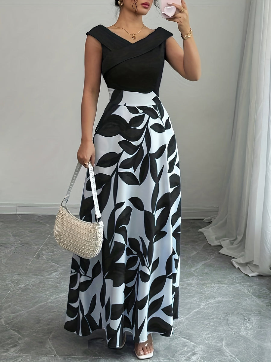 Drucilla | Women's A-Line V-Neck Wedding Guest Maxi Dress in Black