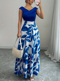 Drucilla | Women's A-Line V-Neck Wedding Guest Maxi Dress in Blue