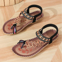 Drusilla | Women's Decorative Strap Flat Sole Design Sandals in Black