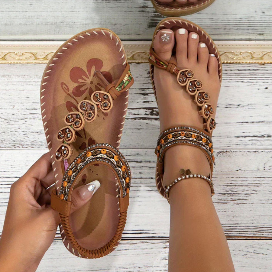 Drusilla | Women's Decorative Strap Flat Sole Design Sandals in Brown