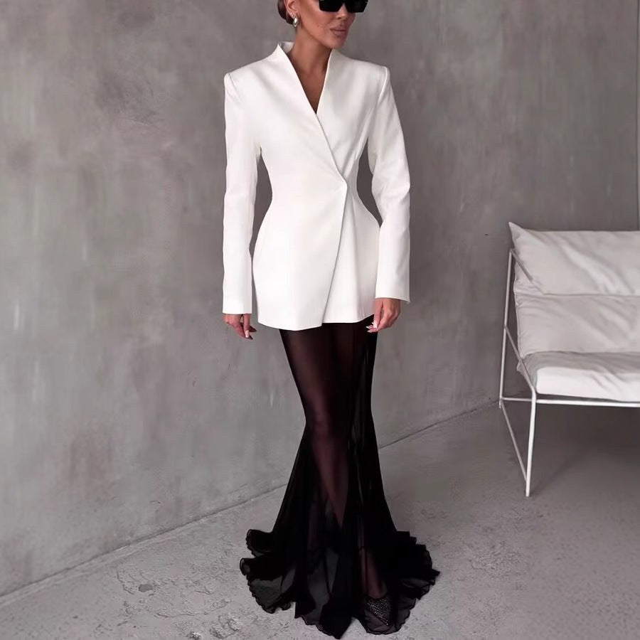 Drusilla | Women's Asymmetric Elegant Modern Blazer in White
