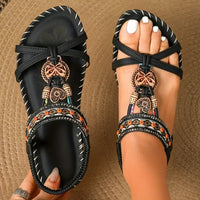 Dulcie | Women's Decorative Strap Open-Toe Design Sandals in Black