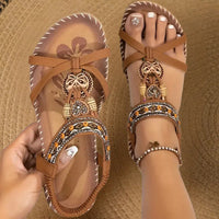 Dulcie | Women's Decorative Strap Open-Toe Design Sandals in Brown