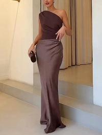 Duscha | Women's Asymmetric Pleated Wedding Guest Maxi Dress