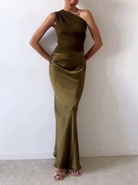 Duscha | Women's Asymmetric Pleated Wedding Guest Maxi Dress