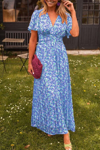 Ealasaid | Women's Casual Floral Wedding Guest Maxi Dress in Blue