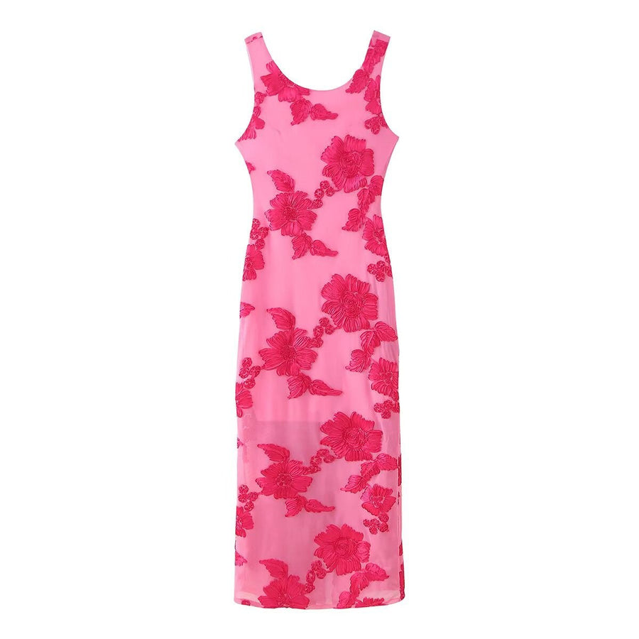 Ealasaid | Women's Floral Elegant Maxi Dress in Magenta