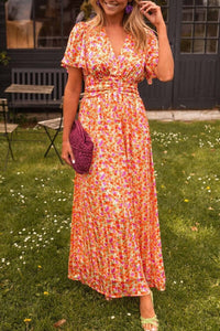 Ealasaid | Women's Casual Floral Wedding Guest Maxi Dress in Orange