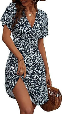 Ebba | Women's Short Sleeve Floral Summer Dress in Black
