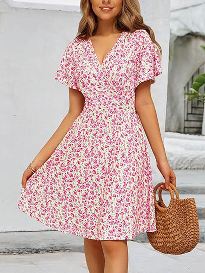 Ebba | Women's Short Sleeve Floral Summer Dress in Pink